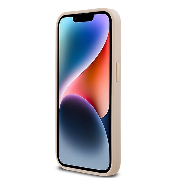 DKNY skinnveske med rutete ensfarget mønster og trykte striper til iPhone 14 Pro - rosa