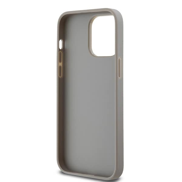 DKNY lærveske med monostripe og metalllogo til iPhone 14 Pro - beige