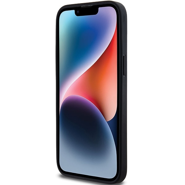 DKNY lærveske med monostripe og metalllogo til iPhone 14 Pro - svart
