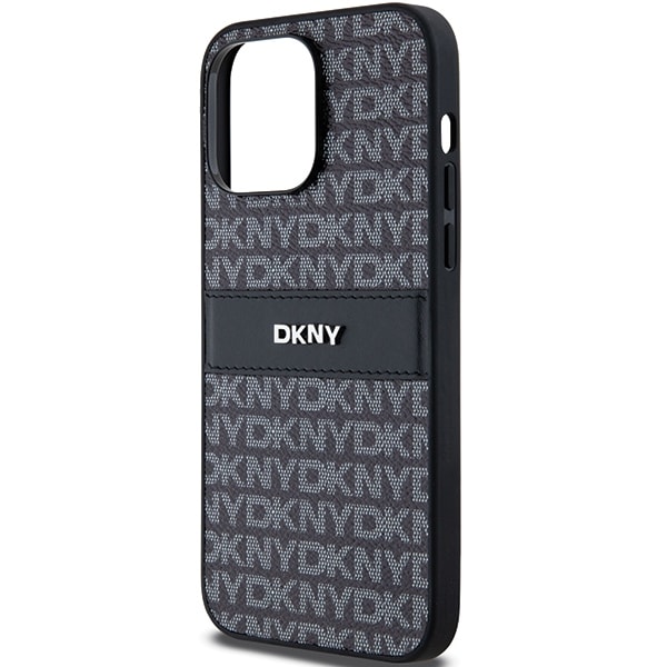 DKNY lærveske med monostripe og metalllogo til iPhone 14 Pro - svart