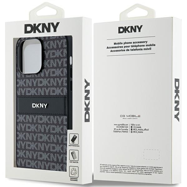 DKNY lærveske med monostripe og metalllogo til iPhone 14 Pro - svart