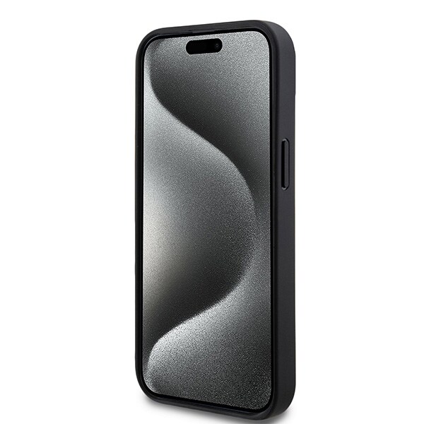 DKNY skinnveske med rutete ensfarget mønster og trykte striper til iPhone 15/14/13 - Svart