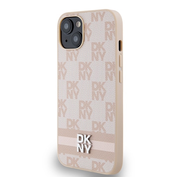 DKNY skinnveske med rutete ensfarget mønster og trykte striper til $ 0000010n 15 / 14 / 13 - rosa