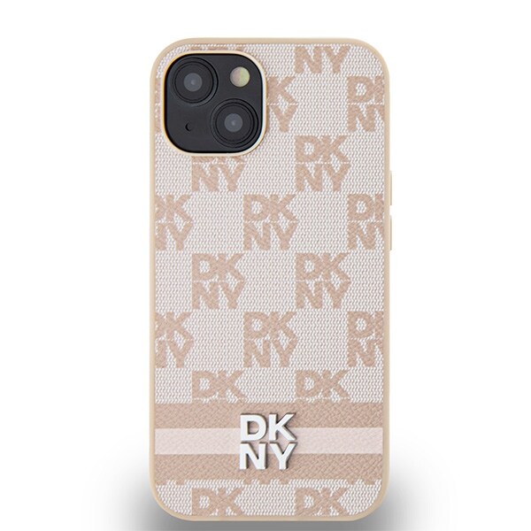 DKNY skinnveske med rutete ensfarget mønster og trykte striper til $ 0000010n 15 / 14 / 13 - rosa