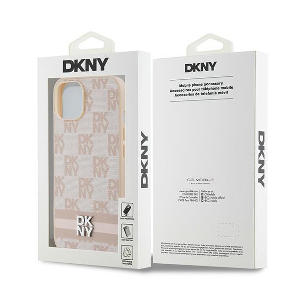 DKNY skinnveske med rutete ensfarget mønster og trykte striper til $ 0000010n 15 / 14 / 13 - rosa