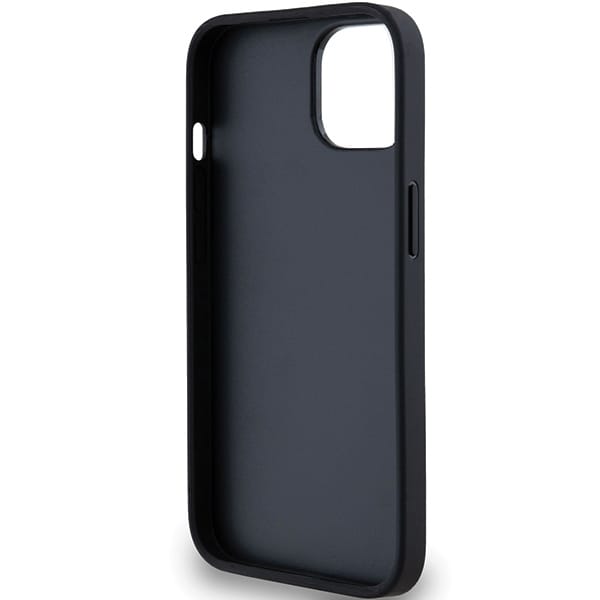 DKNY-etui i lær med ensfarget stripe og metallogo til iPhone 15/14/13 - Svart