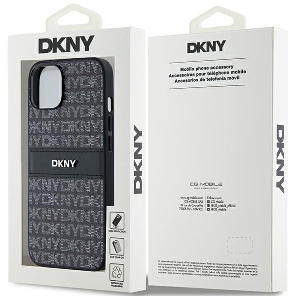 DKNY-etui i lær med ensfarget stripe og metallogo til iPhone 15/14/13 - Svart