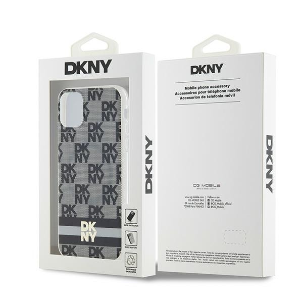 DKNY IML rutete ensfarget mønster og trykte striper MagSafe-etui for iPhone 11 / Xr - Svart