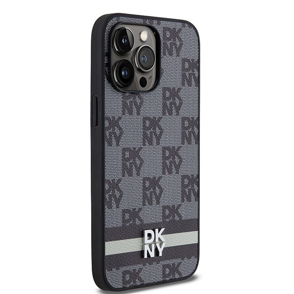 DKNY skinnveske med rutete ensfarget mønster og trykte striper til iPhone 14 Pro Max - Svart