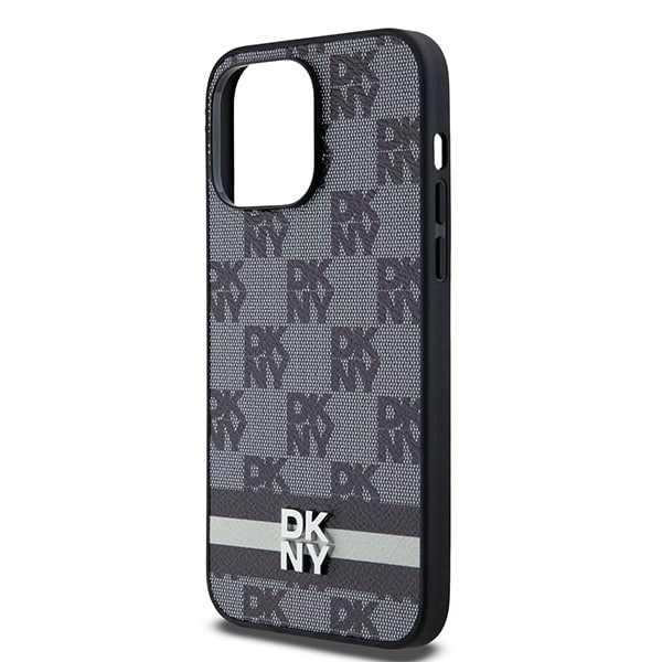 DKNY skinnveske med rutete ensfarget mønster og trykte striper til iPhone 14 Pro Max - Svart