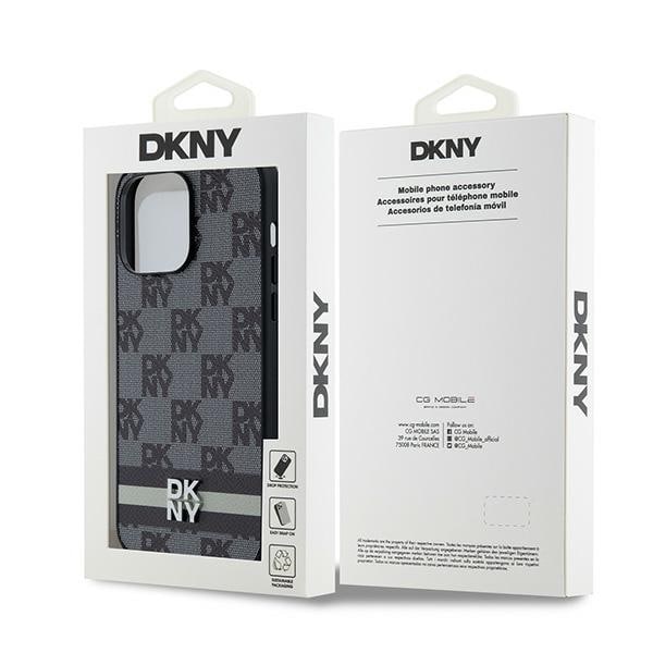 DKNY skinnveske med rutete ensfarget mønster og trykte striper til iPhone 14 Pro Max - Svart