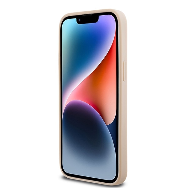 DKNY skinnveske med rutete ensfarget mønster og trykte striper til iPhone 14 Pro Max - rosa