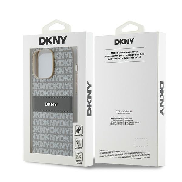 DKNY lærveske med monostripe og metalllogo til iPhone 14 Pro Max - beige