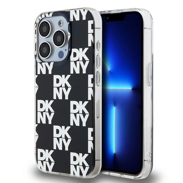 DKNY IML rutete monomønstret etui til iPhone 15 Pro - svart
