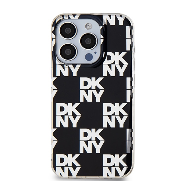 DKNY IML rutete monomønstret etui til iPhone 15 Pro - svart