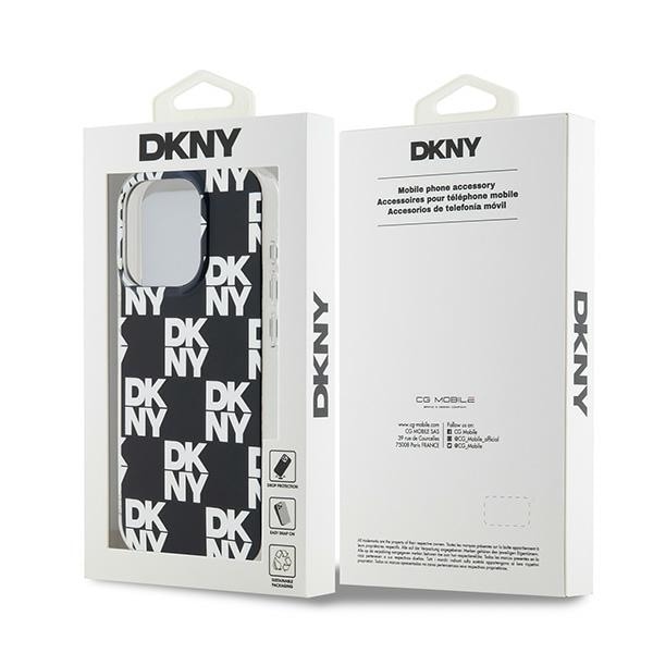 DKNY IML rutete monomønstret etui til iPhone 15 Pro - svart
