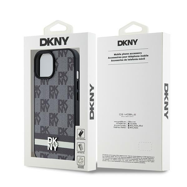 DKNY skinnveske med rutete mønster og trykte striper til $0000010n 15 Plus / 14 Plus - Svart