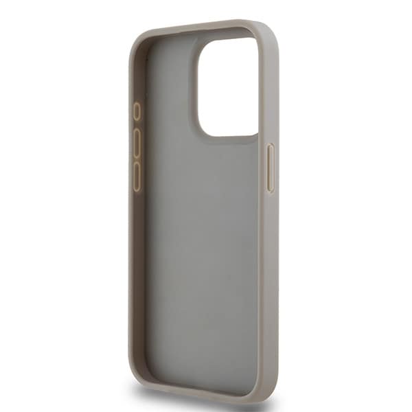 DKNY lærveske med ensfarget stripe og metalllogo til iPhone 15 Pro Max - beige