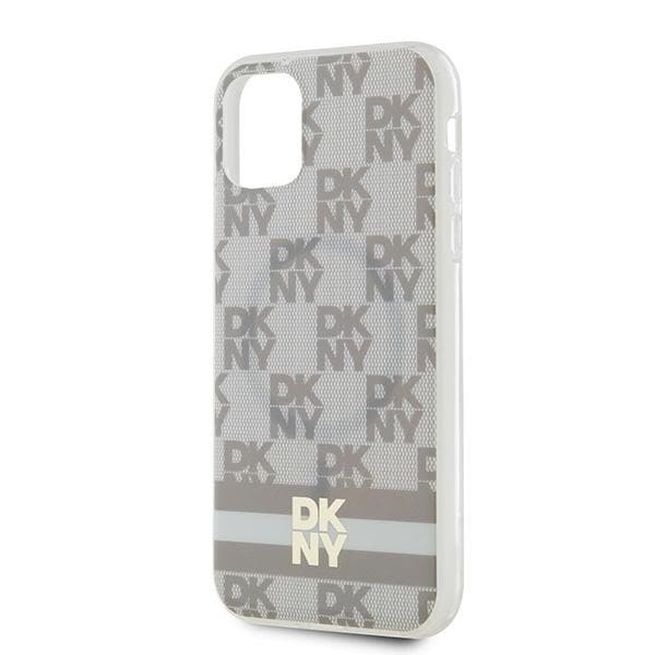 DKNY IML rutete ensfarget mønster og trykte striper MagSafe-etui for iPhone 11 / Xr - beige