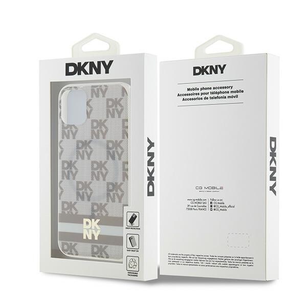 DKNY IML rutete ensfarget mønster og trykte striper MagSafe-etui for iPhone 11 / Xr - beige