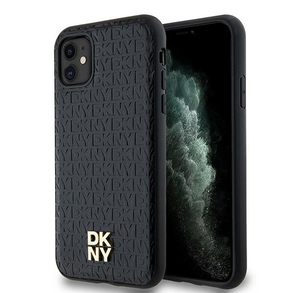 DKNY MagSafe-etui i lær med monogrammønster og metalllogo for iPhone 11 / Xr - Svart