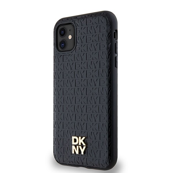 DKNY MagSafe-etui i lær med monogrammønster og metalllogo for iPhone 11 / Xr - Svart