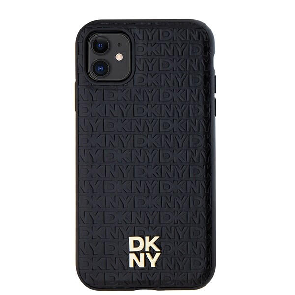 DKNY MagSafe-etui i lær med monogrammønster og metalllogo for iPhone 11 / Xr - Svart