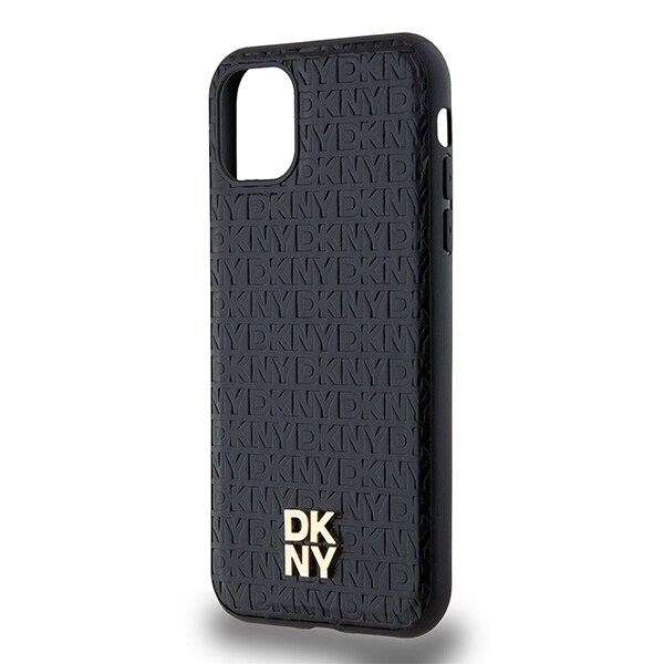 DKNY MagSafe-etui i lær med monogrammønster og metalllogo for iPhone 11 / Xr - Svart