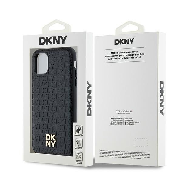 DKNY MagSafe-etui i lær med monogrammønster og metalllogo for iPhone 11 / Xr - Svart