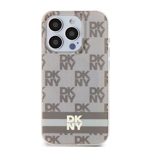 DKNY IML MagSafe-etui med rutete ensfarget mønster og trykte striper til iPhone 13 Pro / 13 - beige