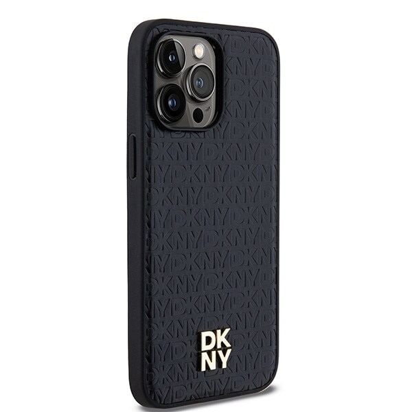 DKNY MagSafe-etui i lær med metallogo og mønster for iPhone 13 Pro / 13 - Svart