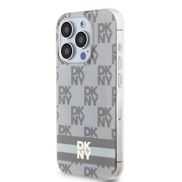 DKNY IML MagSafe-etui med rutete ensfarget mønster og trykte striper til iPhone 13 Pro Max - beige