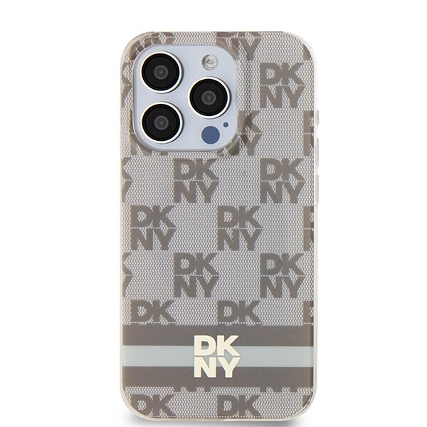 DKNY IML MagSafe-etui med rutete ensfarget mønster og trykte striper til iPhone 13 Pro Max - beige