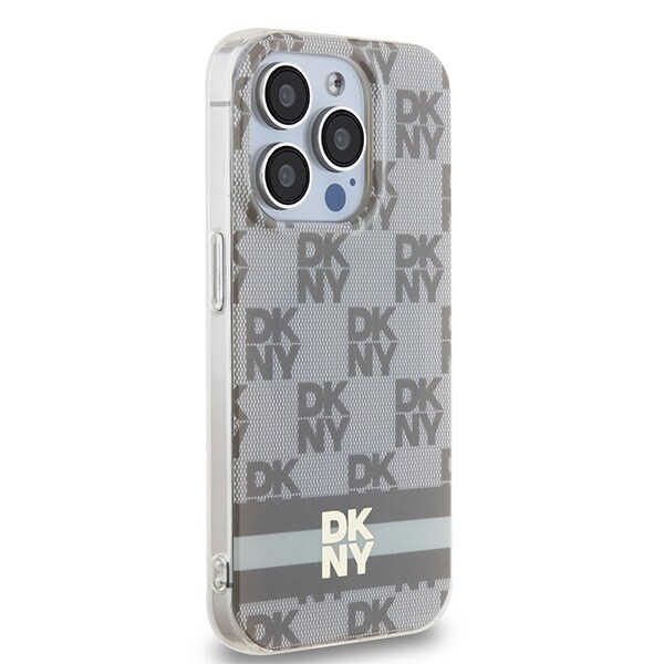 DKNY IML MagSafe-etui med rutete ensfarget mønster og trykte striper til iPhone 13 Pro Max - beige