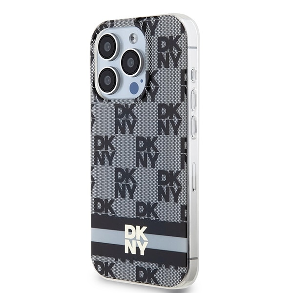 DKNY IML MagSafe-etui med rutete ensfarget mønster og trykte striper til iPhone 14 Pro - Svart
