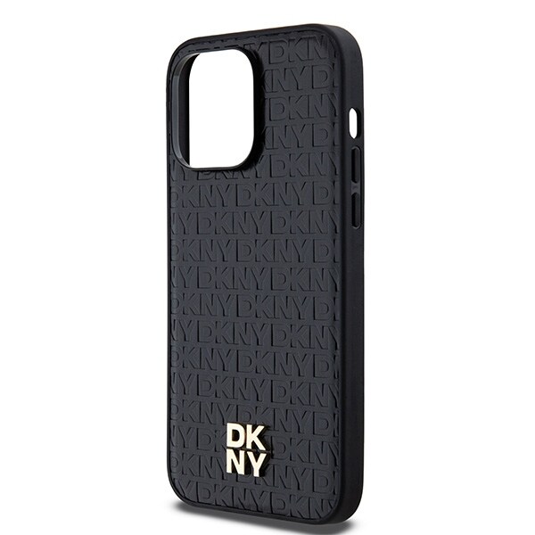 DKNY MagSafe-etui i lærmønster med metallogo for iPhone 14 Pro - svart