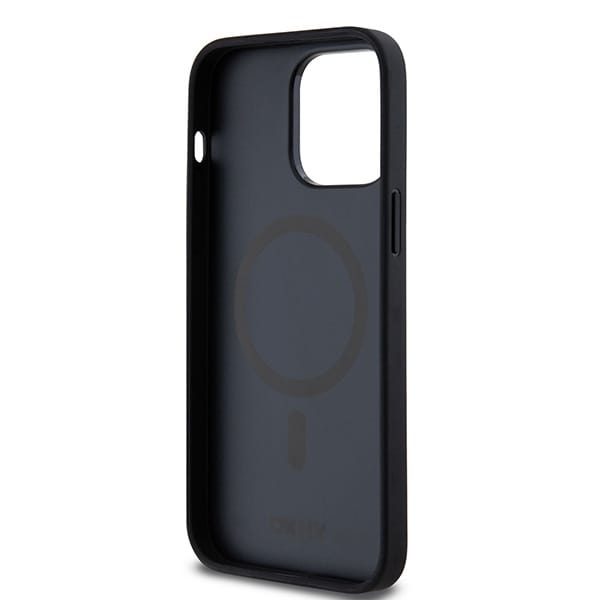 DKNY MagSafe-etui i lærmønster med metallogo for iPhone 14 Pro - svart