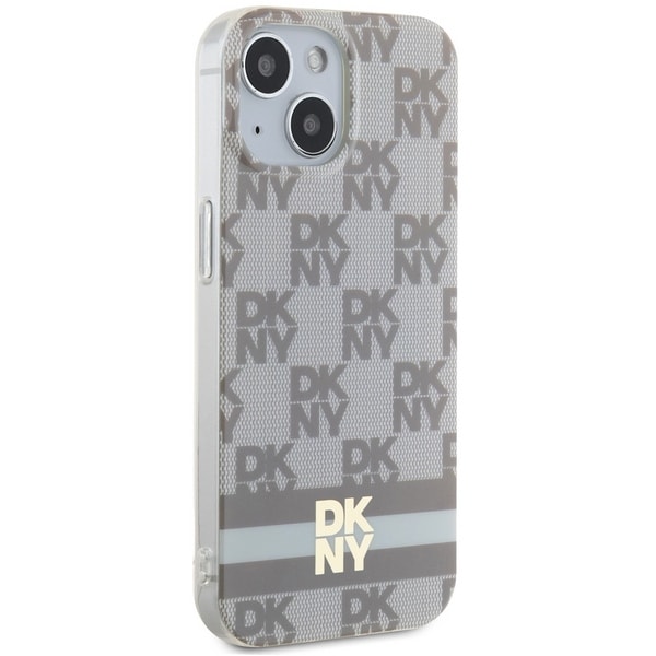 DKNY IML rutete ensfarget mønster og trykte striper MagSafe-etui for iPhone 15 / 14 / 13 - beige