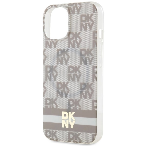 DKNY IML rutete ensfarget mønster og trykte striper MagSafe-etui for iPhone 15 / 14 / 13 - beige