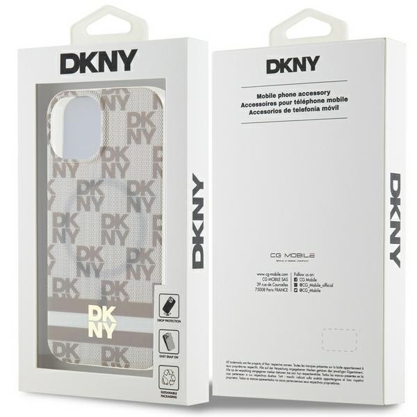 DKNY IML rutete ensfarget mønster og trykte striper MagSafe-etui for iPhone 15 / 14 / 13 - beige