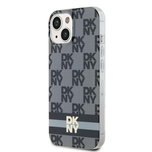 DKNY IML MagSafe-etui med rutete ensfarget mønster og trykte striper for iPhone 15/14/13 - Svart
