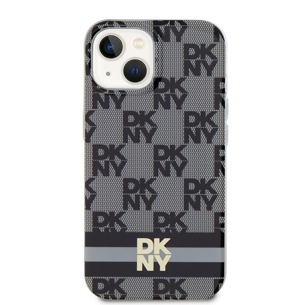 DKNY IML MagSafe-etui med rutete ensfarget mønster og trykte striper for iPhone 15/14/13 - Svart