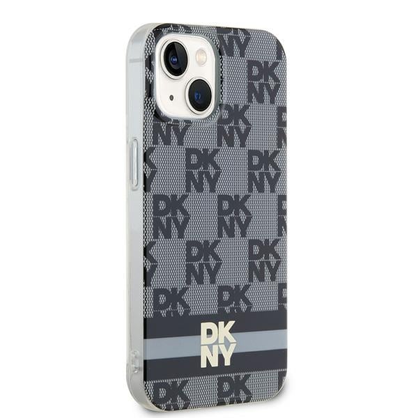 DKNY IML MagSafe-etui med rutete ensfarget mønster og trykte striper for iPhone 15/14/13 - Svart