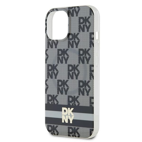 DKNY IML MagSafe-etui med rutete ensfarget mønster og trykte striper for iPhone 15/14/13 - Svart