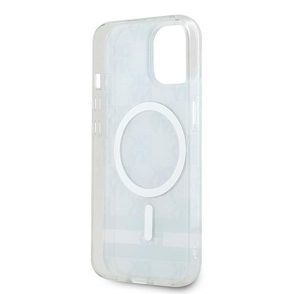DKNY IML MagSafe-etui med rutete ensfarget mønster og trykte striper for iPhone 15/14/13 - Svart