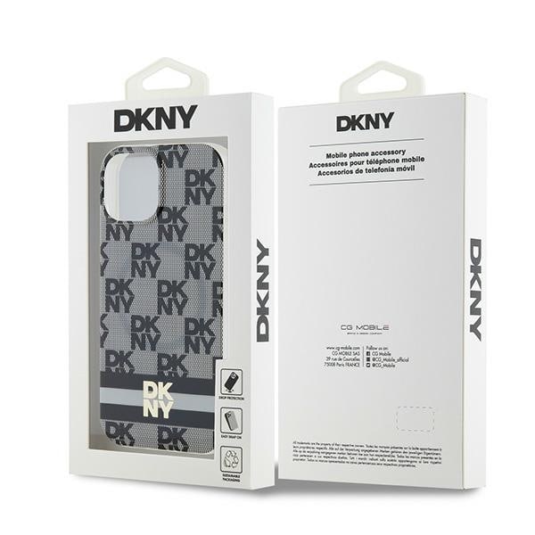 DKNY IML MagSafe-etui med rutete ensfarget mønster og trykte striper for iPhone 15/14/13 - Svart