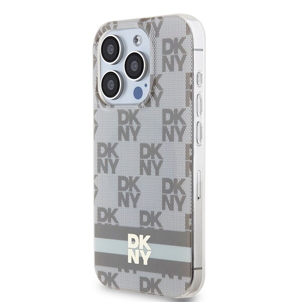 DKNY IML MagSafe-etui med rutete ensfarget mønster og trykte striper til iPhone 14 Pro Max - beige