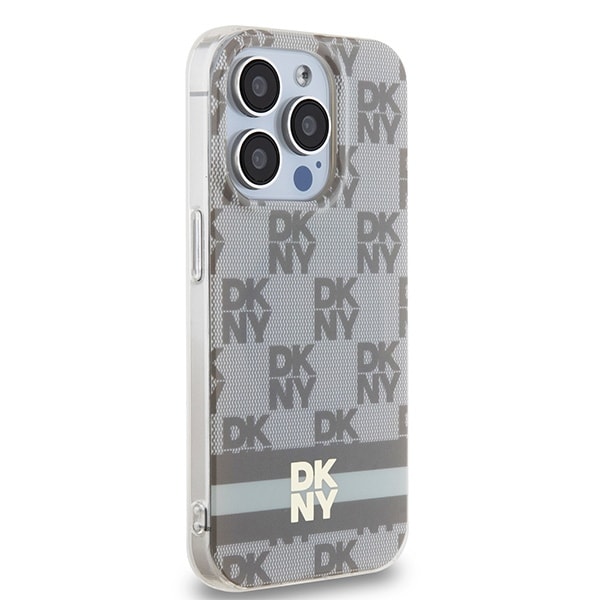 DKNY IML MagSafe-etui med rutete ensfarget mønster og trykte striper til iPhone 14 Pro Max - beige