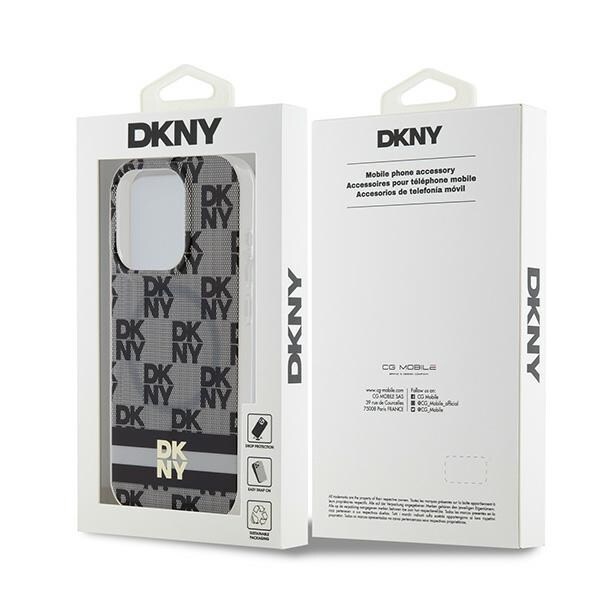 DKNY IML MagSafe-etui med rutete ensfarget mønster og trykte striper til iPhone 14 Pro Max - Svart