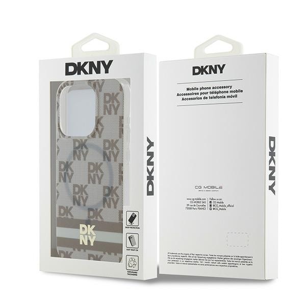 DKNY IML MagSafe-etui med rutete ensfarget mønster og trykte striper til iPhone 15 Pro Max - beige